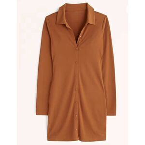 Abercrombie & Fitch Burnt Orange Long Sleeve Slinky Knit Shirt Dress, S